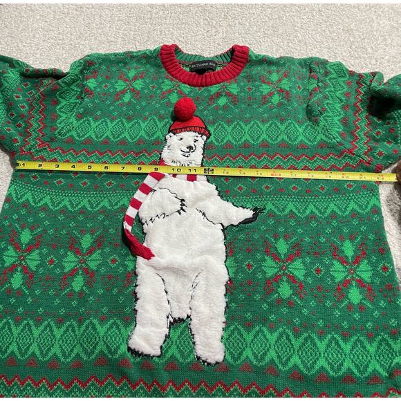 Blizzard Bay Funny Ugly Holiday Christmas Large Polar Bear Sweater Green - Picture 4 of 8